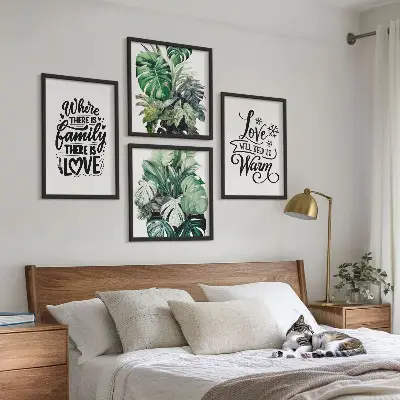 Meerluik in lijst met aquarelontwerp van familie, liefde en een huis