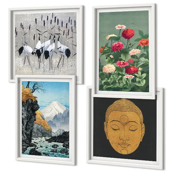 Set van posters met lijst met Japanse natuur en Japandi-stijl