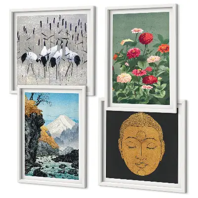 Set van posters met lijst Japanse natuur en Japandi-stijl