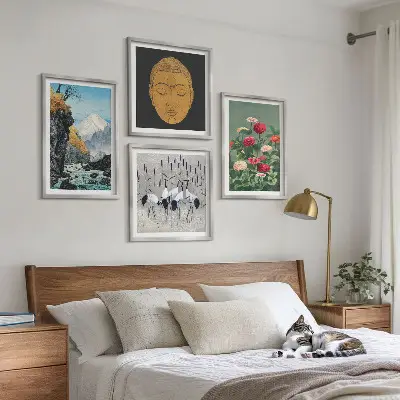 Set van posters met lijst met Japanse natuur en Japandi-stijl
