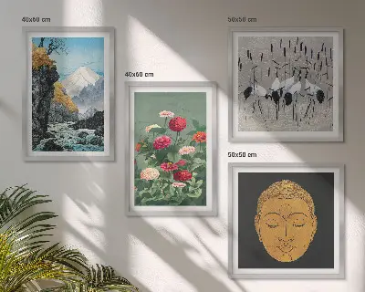 Set van posters met lijst met Japanse natuur en Japandi-stijl