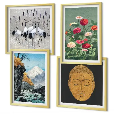 Set van posters met lijst met Japanse natuur en Japandi-stijl