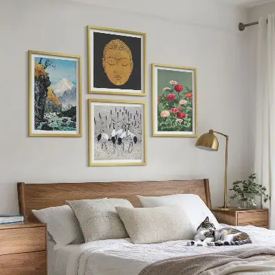Set van posters met lijst met Japanse natuur en Japandi-stijl