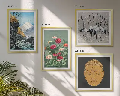 Set van posters met lijst met Japanse natuur en Japandi-stijl