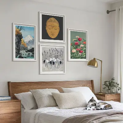 Set van posters met lijst met Japanse natuur en Japandi-stijl