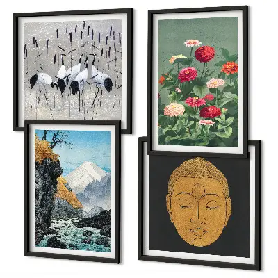 Set van posters met lijst met Japanse natuur en Japandi-stijl