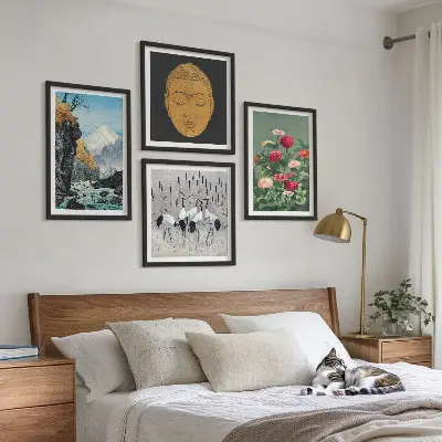 Set van posters met lijst met Japanse natuur en Japandi-stijl