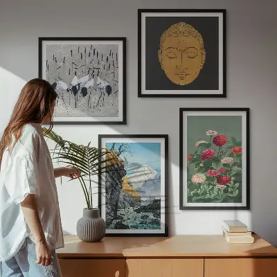 Set van posters met lijst met Japanse natuur en Japandi-stijl
