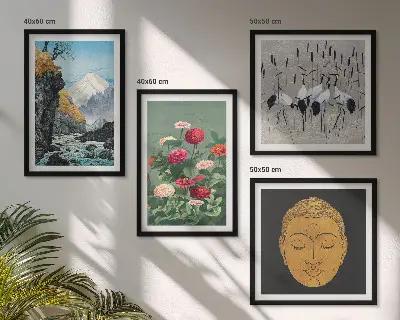Set van posters met lijst met Japanse natuur en Japandi-stijl