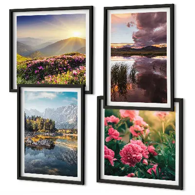 Set van posters met lijst bloementuin met bergweide in waterverfstijl