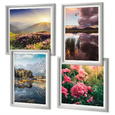 Set van posters met lijst bloementuin met bergweide in waterverfstijl