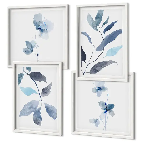 Blauwe bladeren aquarel set van posters met lijst