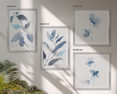 Set van posters met lijst Blauwe bladeren aquarel