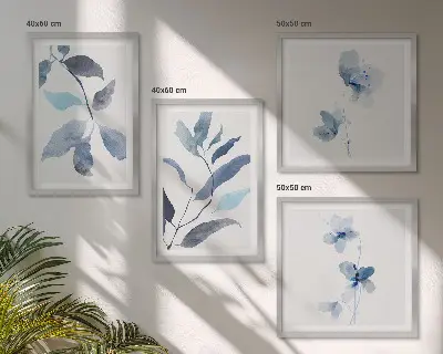 Blauwe bladeren aquarel set van posters met lijst