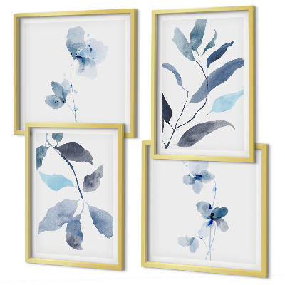Set van posters met lijst Blauwe bladeren aquarel