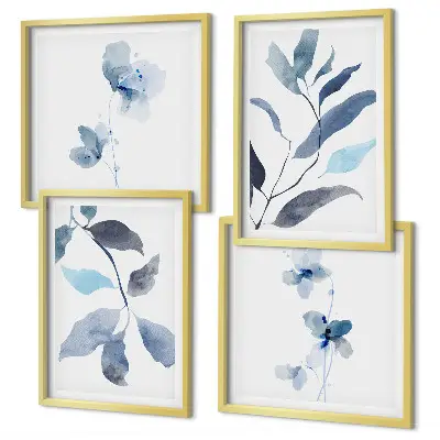 Blauwe bladeren aquarel set van posters met lijst
