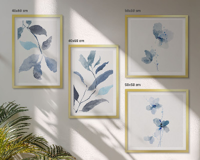 Set van posters met lijst Blauwe bladeren aquarel