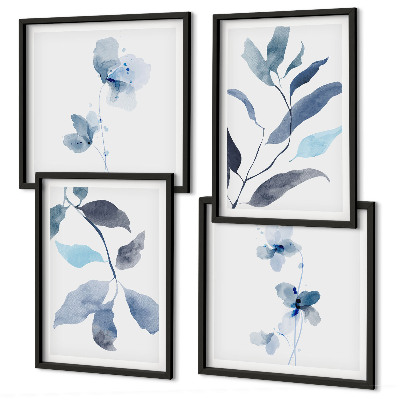 Set van posters met lijst Blauwe bladeren aquarel