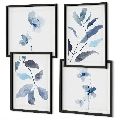 Blauwe bladeren aquarel set van posters met lijst