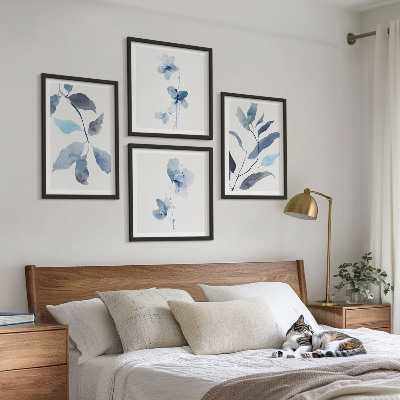 Set van posters met lijst Blauwe bladeren aquarel