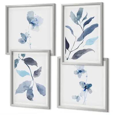 Blauwe bladeren aquarel set van posters met lijst