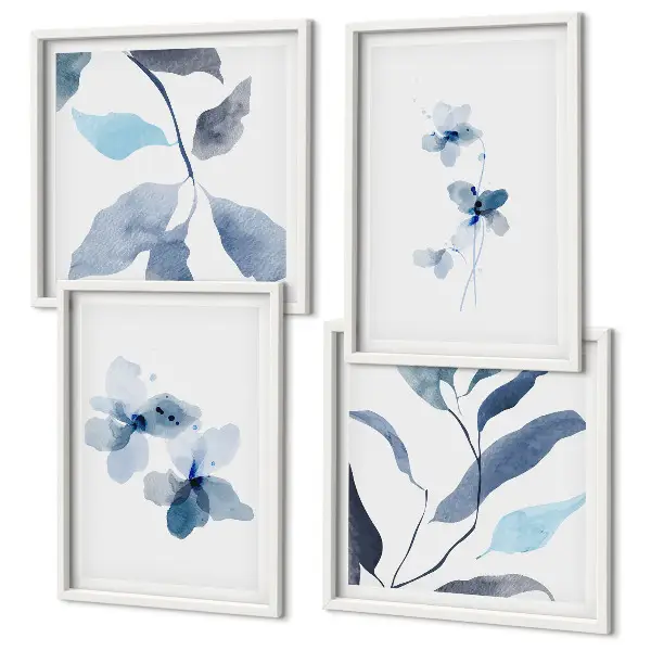 Minimalistische blauwe bloemen meerluik in lijst