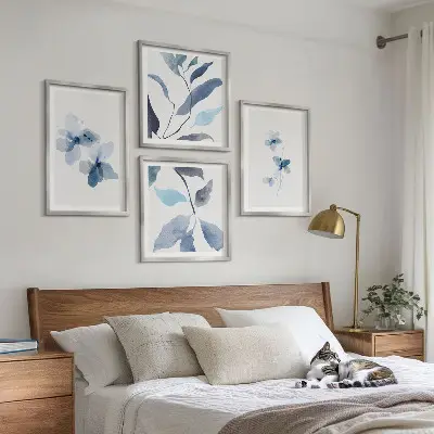 Minimalistische blauwe bloemen meerluik in lijst