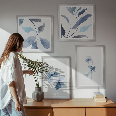 Meerluik in lijst Minimalistische blauwe bloemen