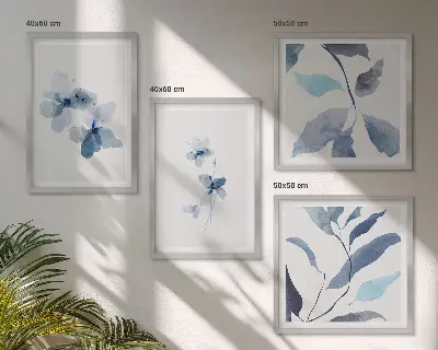 Minimalistische blauwe bloemen meerluik in lijst