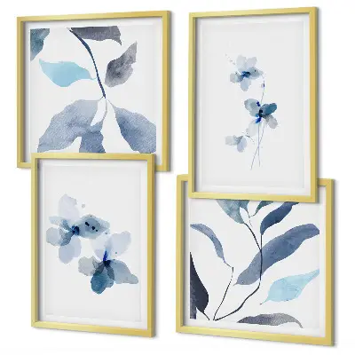 Minimalistische blauwe bloemen meerluik in lijst