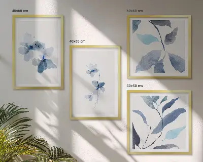 Minimalistische blauwe bloemen meerluik in lijst