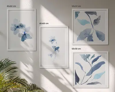 Minimalistische blauwe bloemen meerluik in lijst