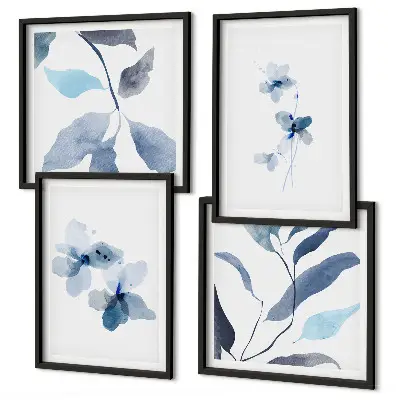 Minimalistische blauwe bloemen meerluik in lijst