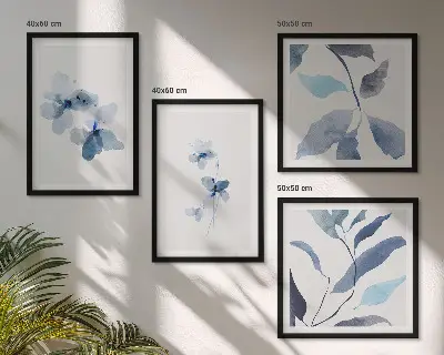 Minimalistische blauwe bloemen meerluik in lijst
