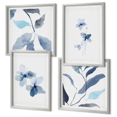 Minimalistische blauwe bloemen meerluik in lijst