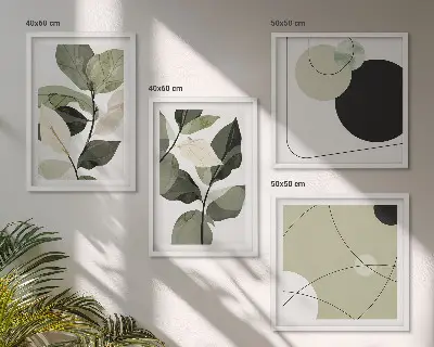 Abstracte posterenset met lijsten geschilderd bladeren motief