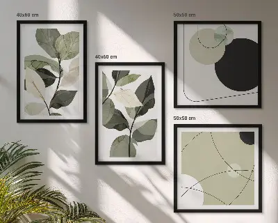 Abstracte posterenset met lijsten geschilderd bladeren motief