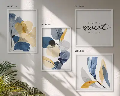 Aquarel plantmotieven meerluik in lijst