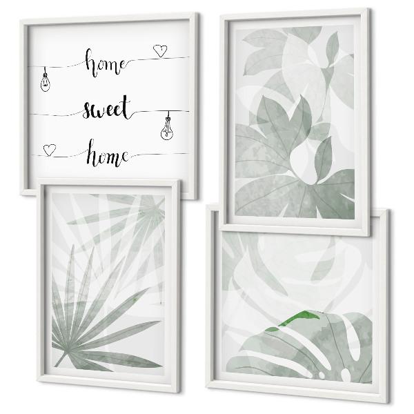 Set van posters met lijst De bladeren van de planten zijn groenachtig grijs.