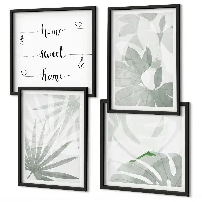 Set van posters met lijst met een afbeelding van bladeren in groenachtig grijze tinten