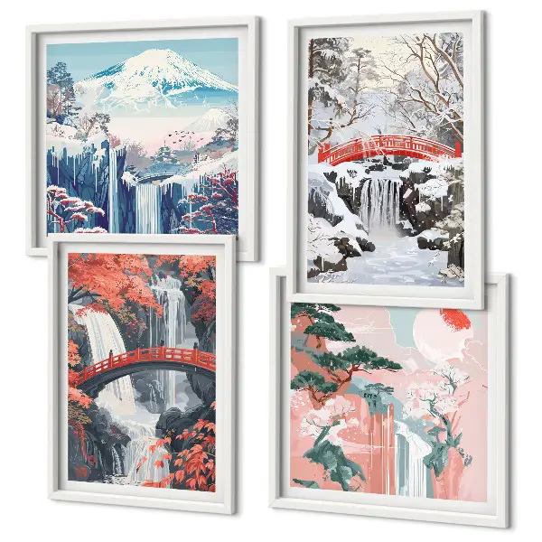 Set van posters met lijst Berglandschappen en watervallen