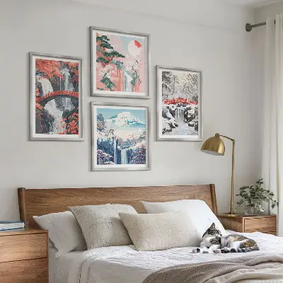 Set van posters met lijst Berglandschappen en watervallen