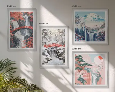 Set van posters met lijst Berglandschappen en watervallen