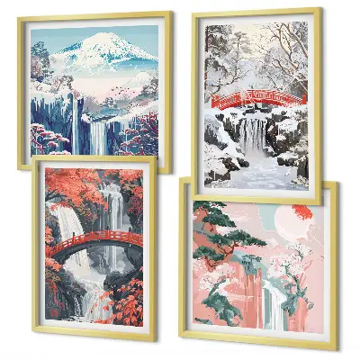 Set van posters met lijst Berglandschappen en watervallen