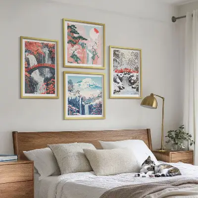 Set van posters met lijst Berglandschappen en watervallen