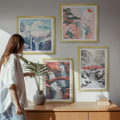 Set van posters met lijst Berglandschappen en watervallen