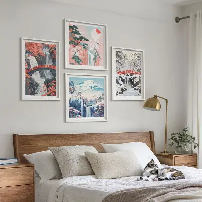 Set van posters met lijst Berglandschappen en watervallen