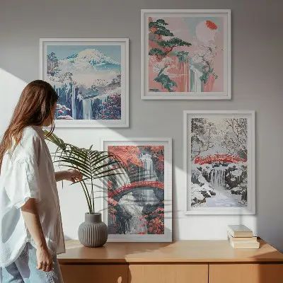 Set van posters met lijst Berglandschappen en watervallen