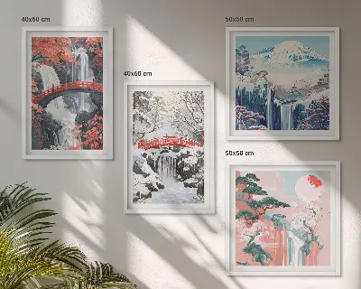Set van posters met lijst Berglandschappen en watervallen