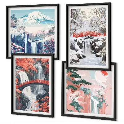 Set van posters met lijst Berglandschappen en watervallen